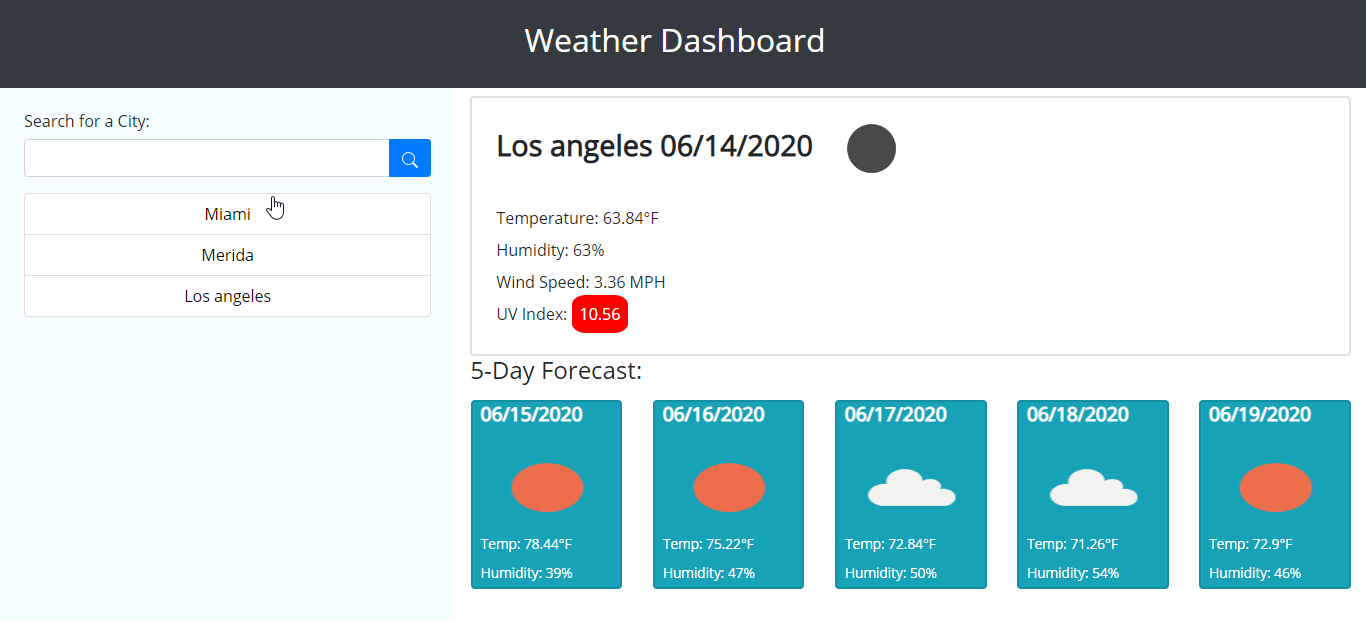 Weather dashboard web page