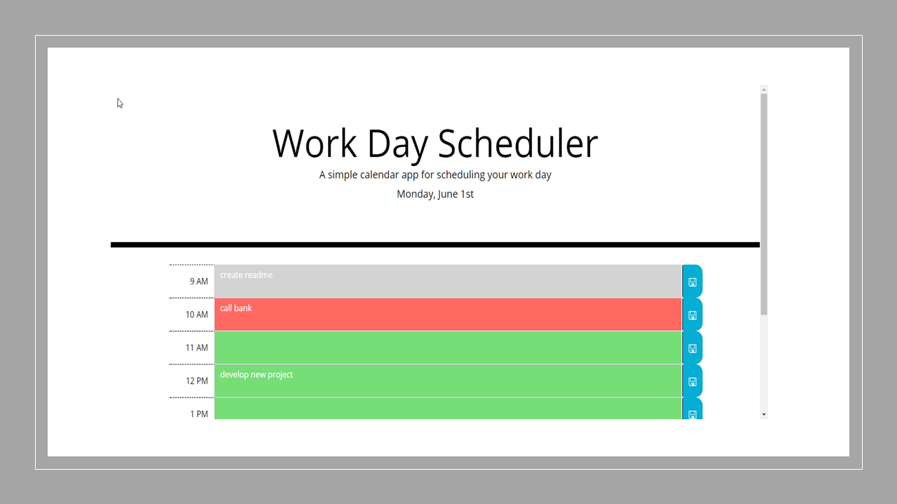 Work day scheduler web page